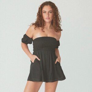 NWT Klassy Network Puff Sleeve Brami Romper New Chic Summer Black Size Medium